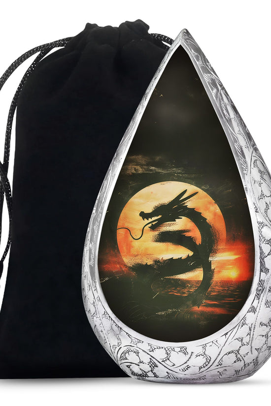 Crimson Dragon Warrior Cremation Urn For Human Ashes - Red Aluminium Urn