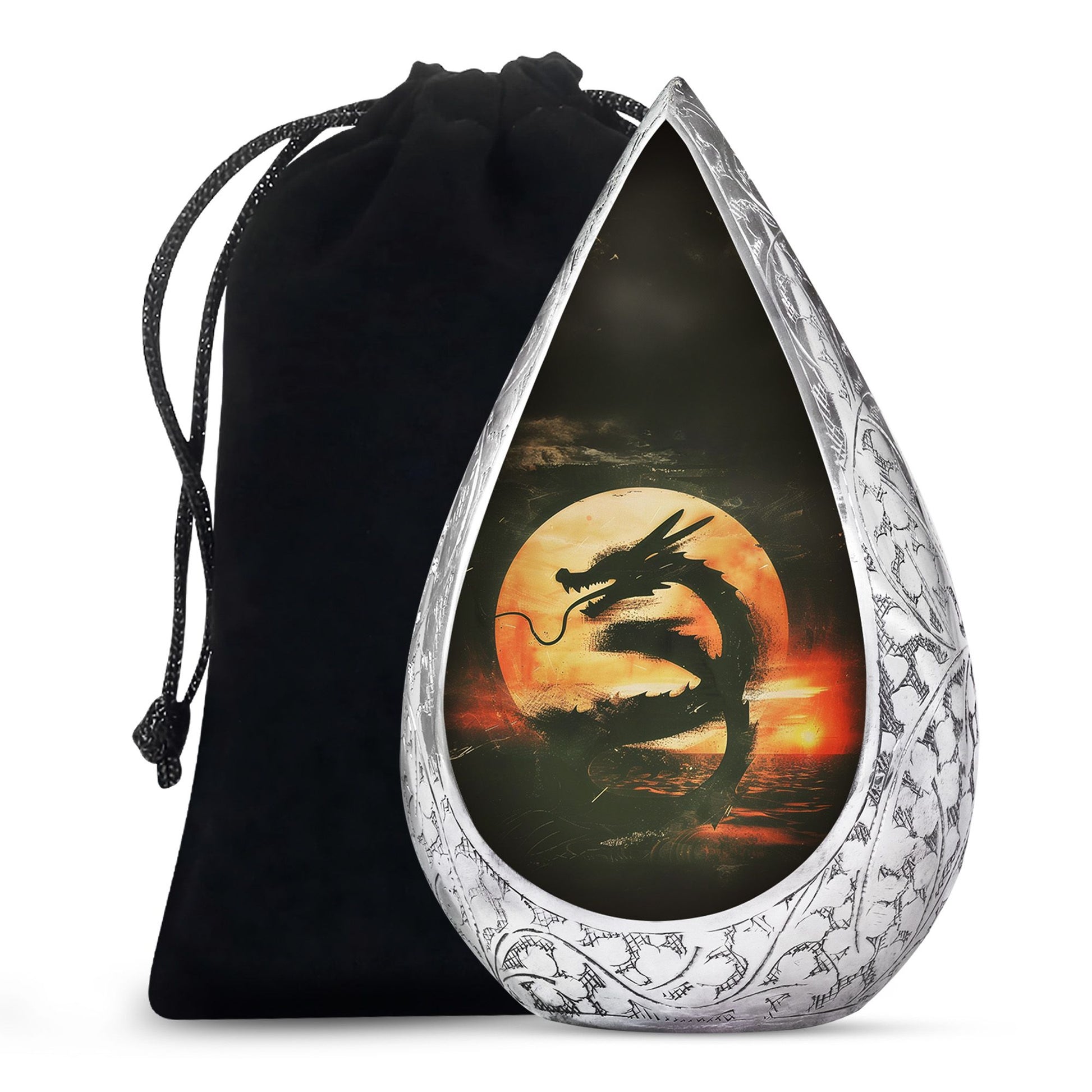 Crimson Dragon Warrior Cremation Urn For Human Ashes - Red Aluminium Urn