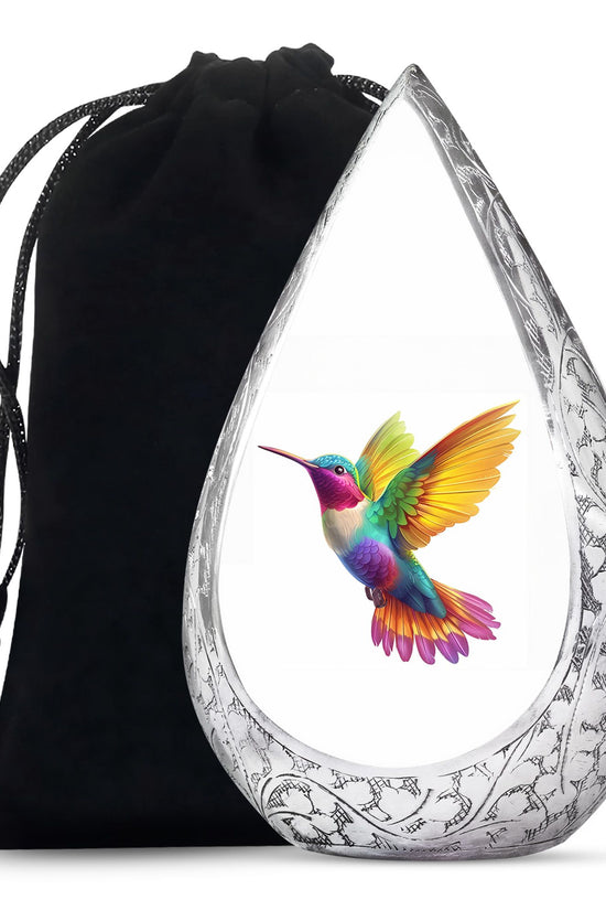 Colourful Hummingbird Cremation Urn - White Aluminium Funeral Urn For Adult Ashes