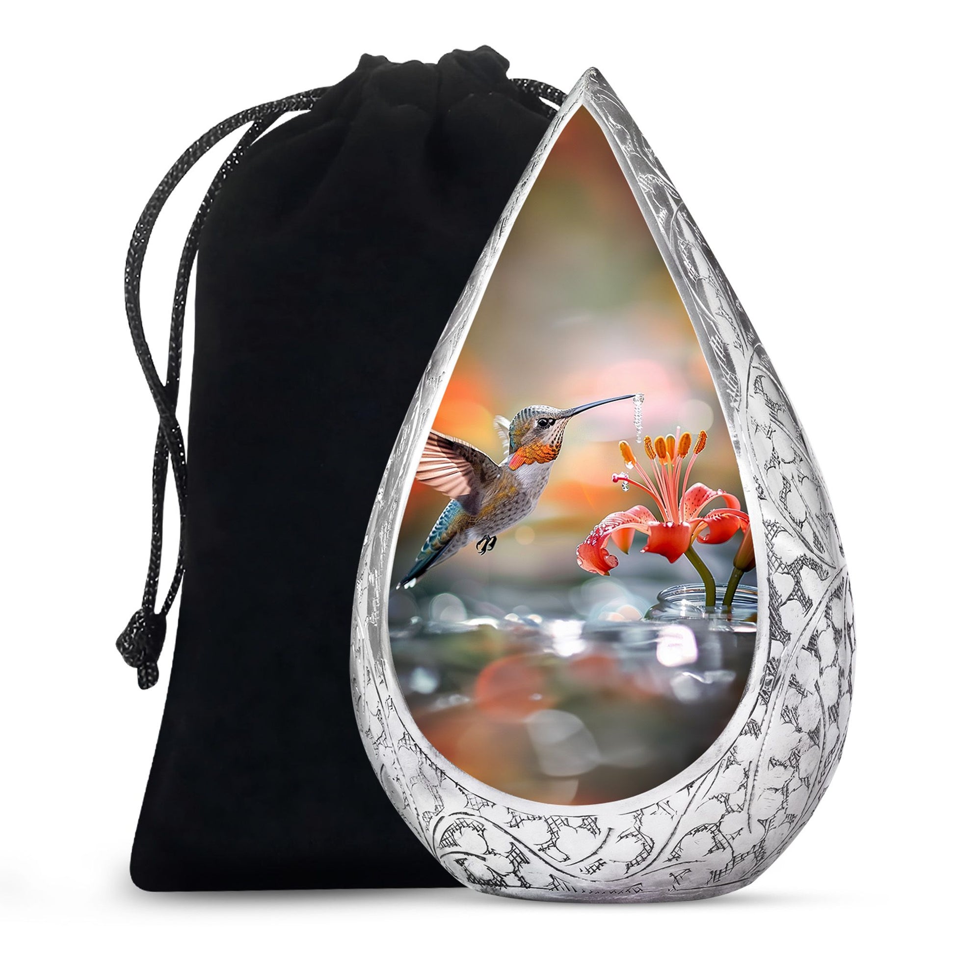 Floral Hummingbird Memorial Urn - Elegent Funeral Urn For Loved Ones