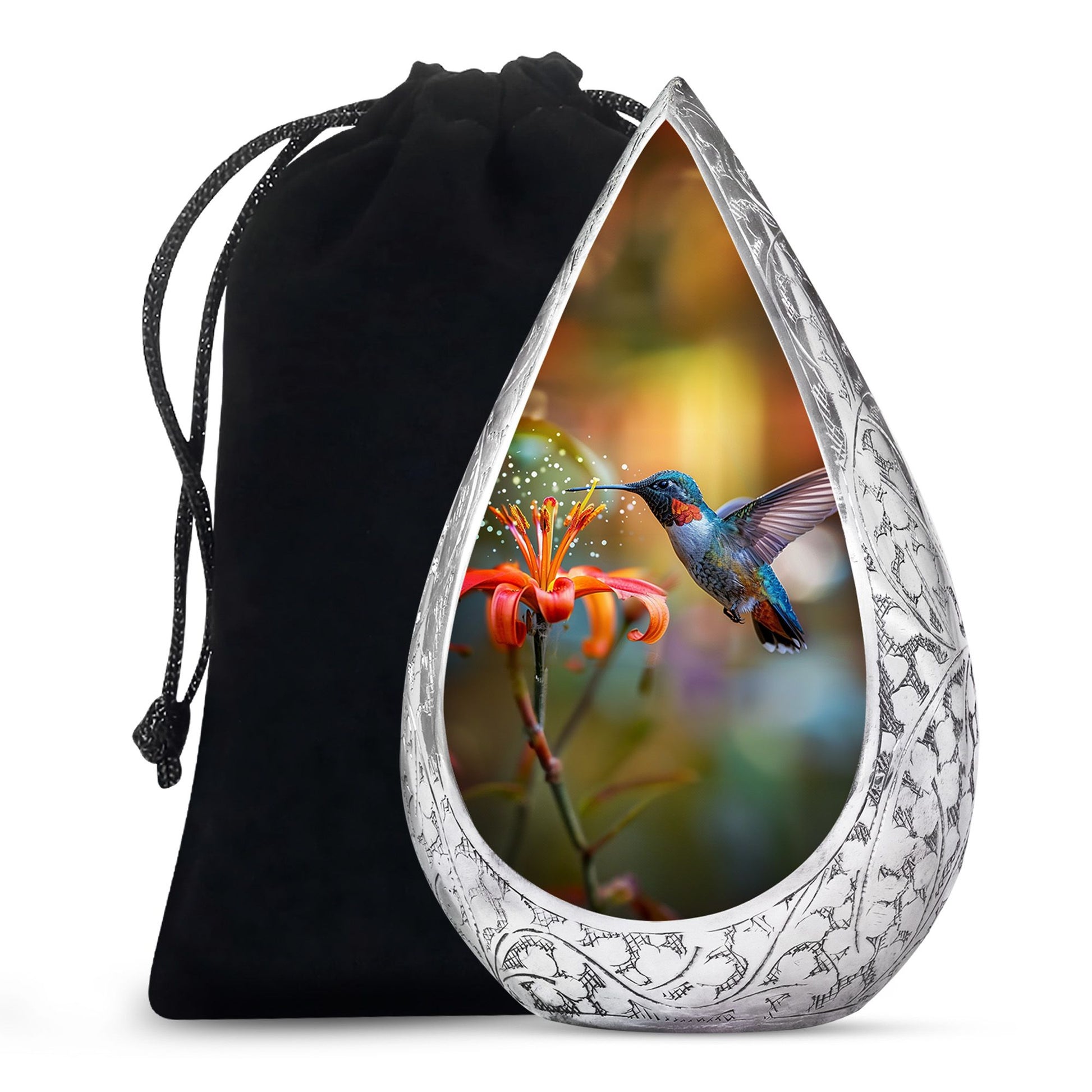 Decorative Floral Hummingbird Cremation Urn - Beautiful Ashes Urn For Human Ashes