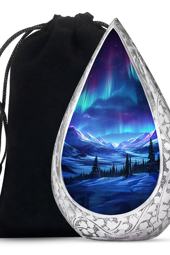 Northern Lights Memorial Urn - Aurora Snow Valley Funeral Urn For Men & Women