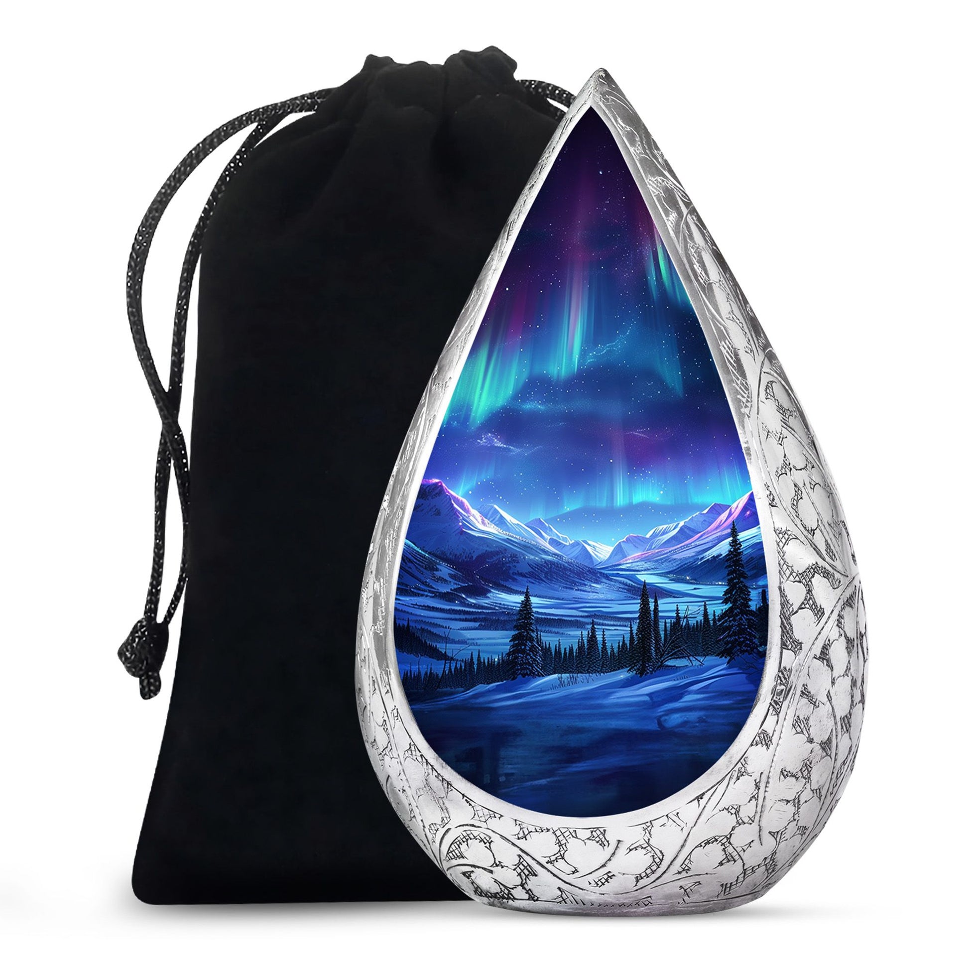 Northern Lights Memorial Urn - Aurora Snow Valley Funeral Urn For Men & Women