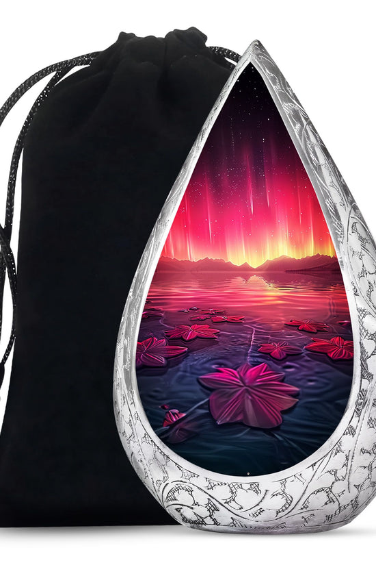 Pink Aurora Borealis Memorial Urn - Floral Lake Cremation Urn For Ashes