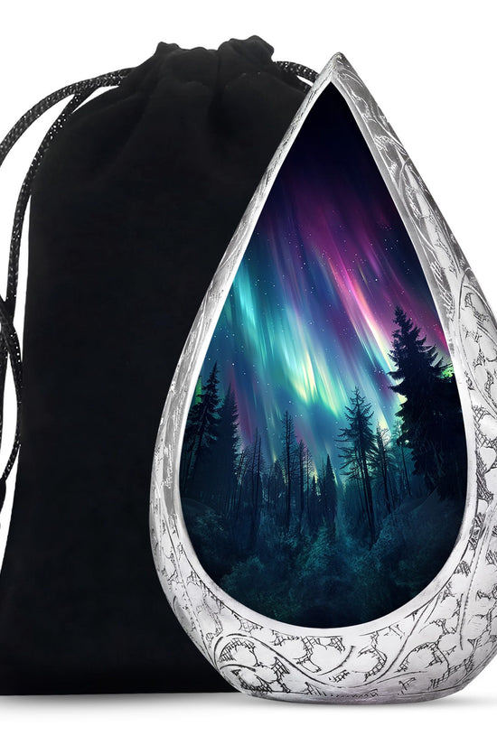 Aurora Borealis Memorial Urn For Ashes - Forest Sky Funeral Urn For Loved Ones