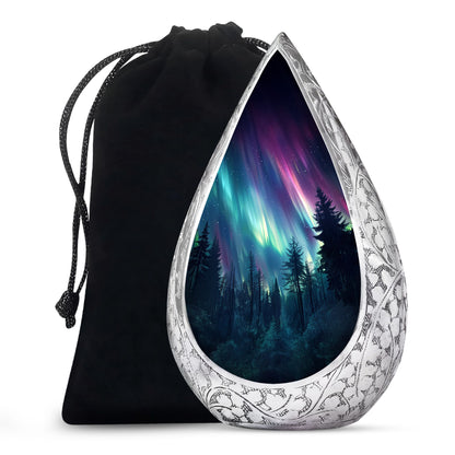 Aurora Borealis Memorial Urn For Ashes - Forest Sky Funeral Urn For Loved Ones