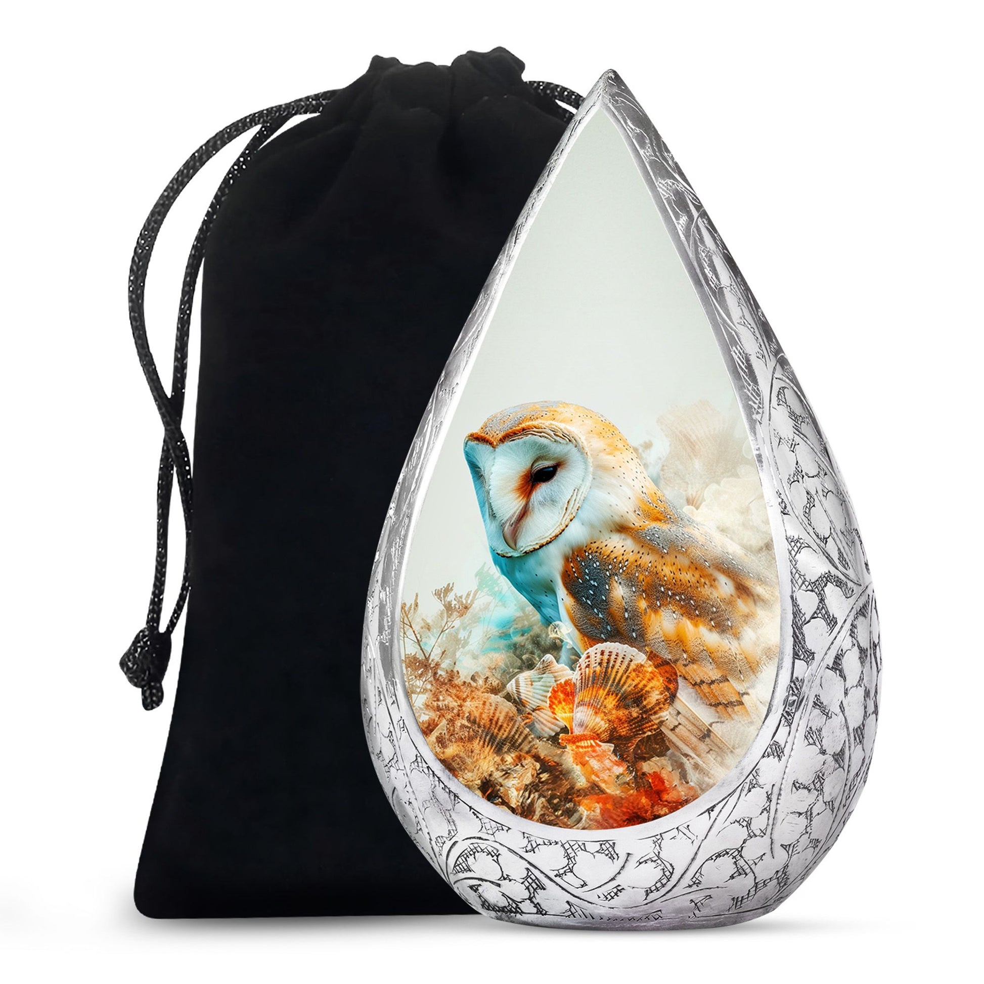 Artistic Owl Memorial Urn - White Aluminum Urn For Male & Female