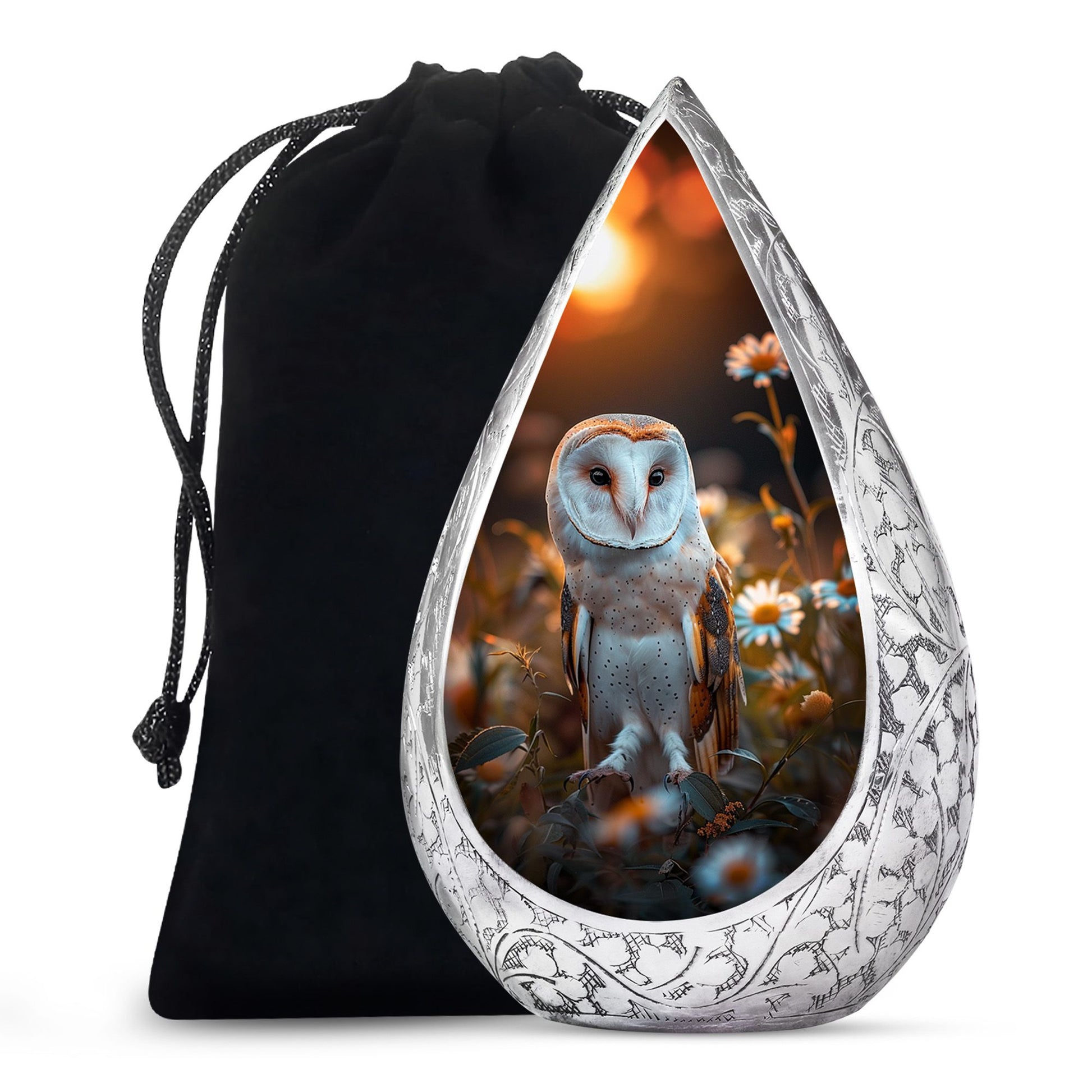 Sunset Barn Owl Cremation Urn – Nature Memorial Urn For Human Ashes