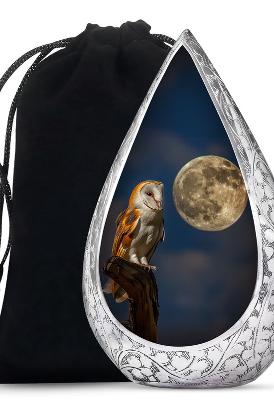 Moonlight Barn Owl Cremation Urn - Night Sky Memorial Urn For Burial