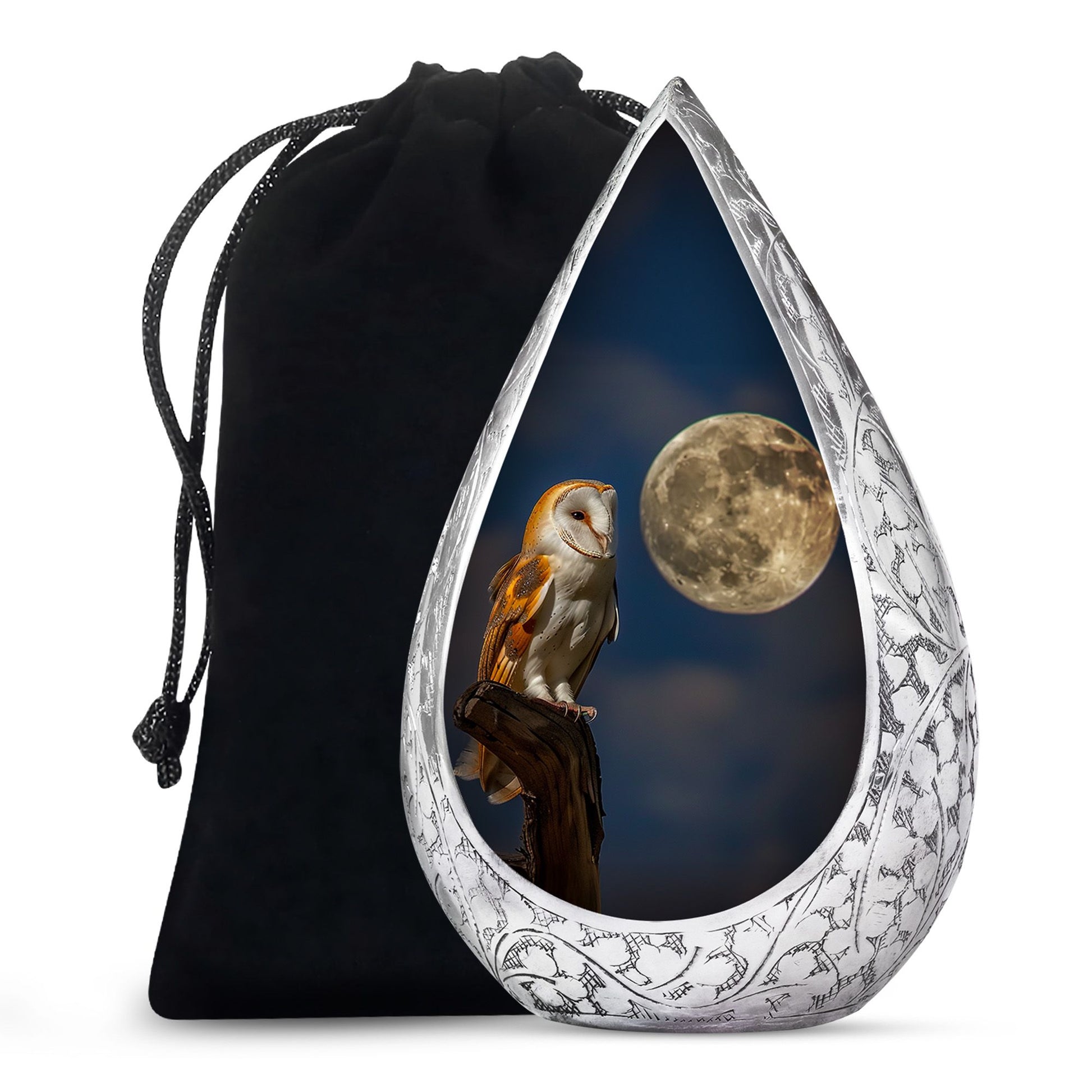 Moonlight Barn Owl Cremation Urn - Night Sky Memorial Urn For Burial