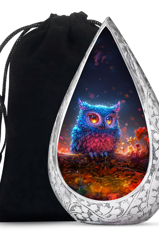 Neon Owl Funeral Urn - Artistic Cremation Urn For Adult Ashes