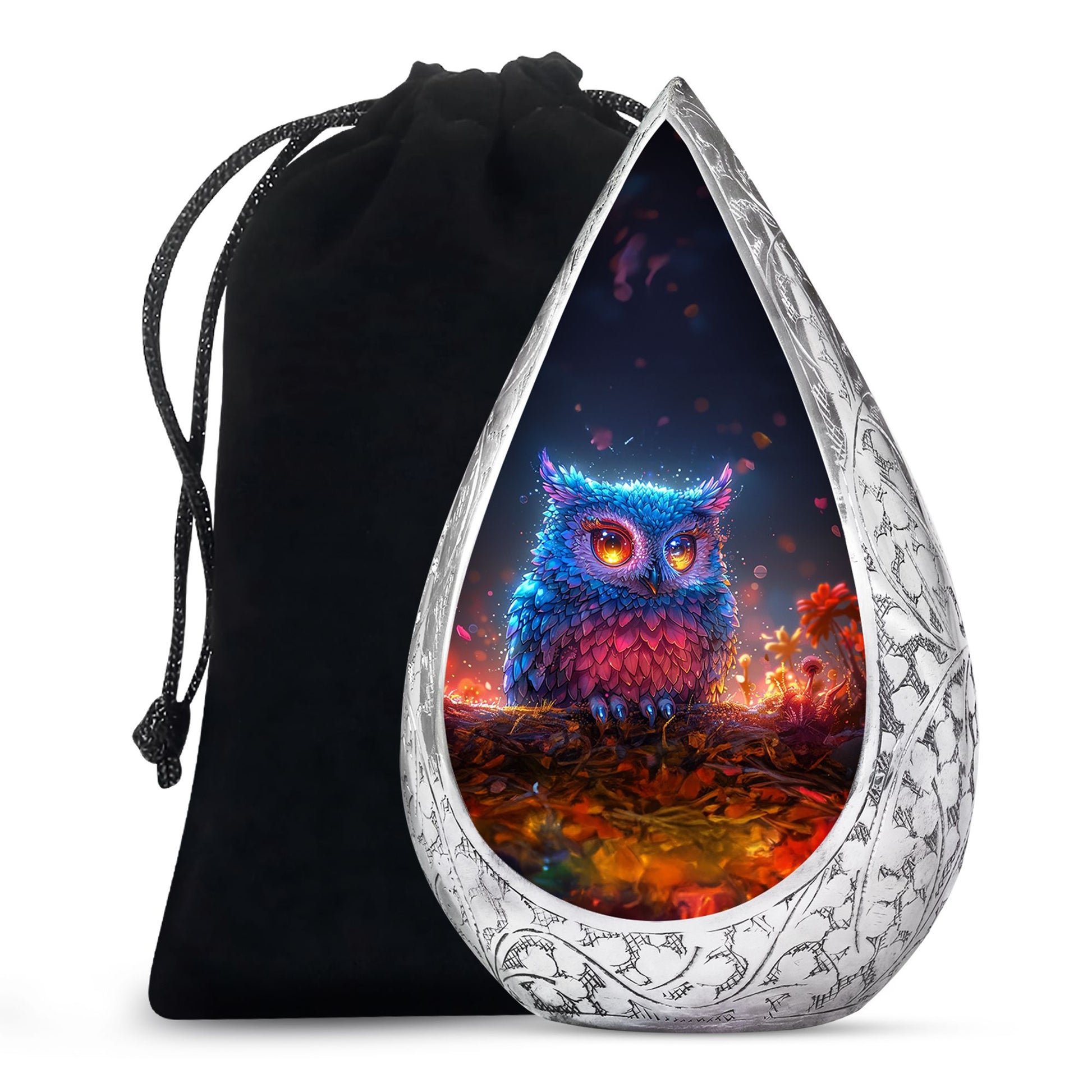 Neon Owl Funeral Urn - Artistic Cremation Urn For Adult Ashes