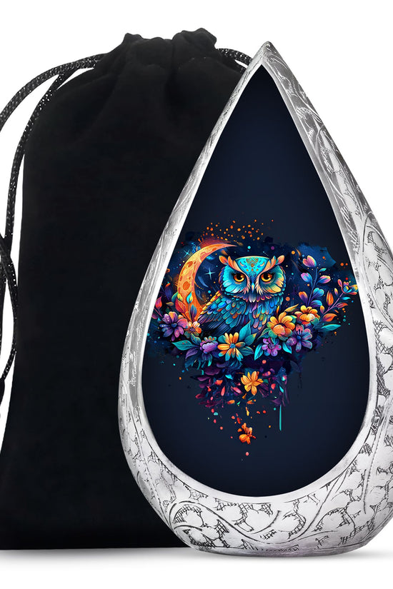 Colorful Owl Cremation Urn - Floral Memorial Urn For Human Ashes