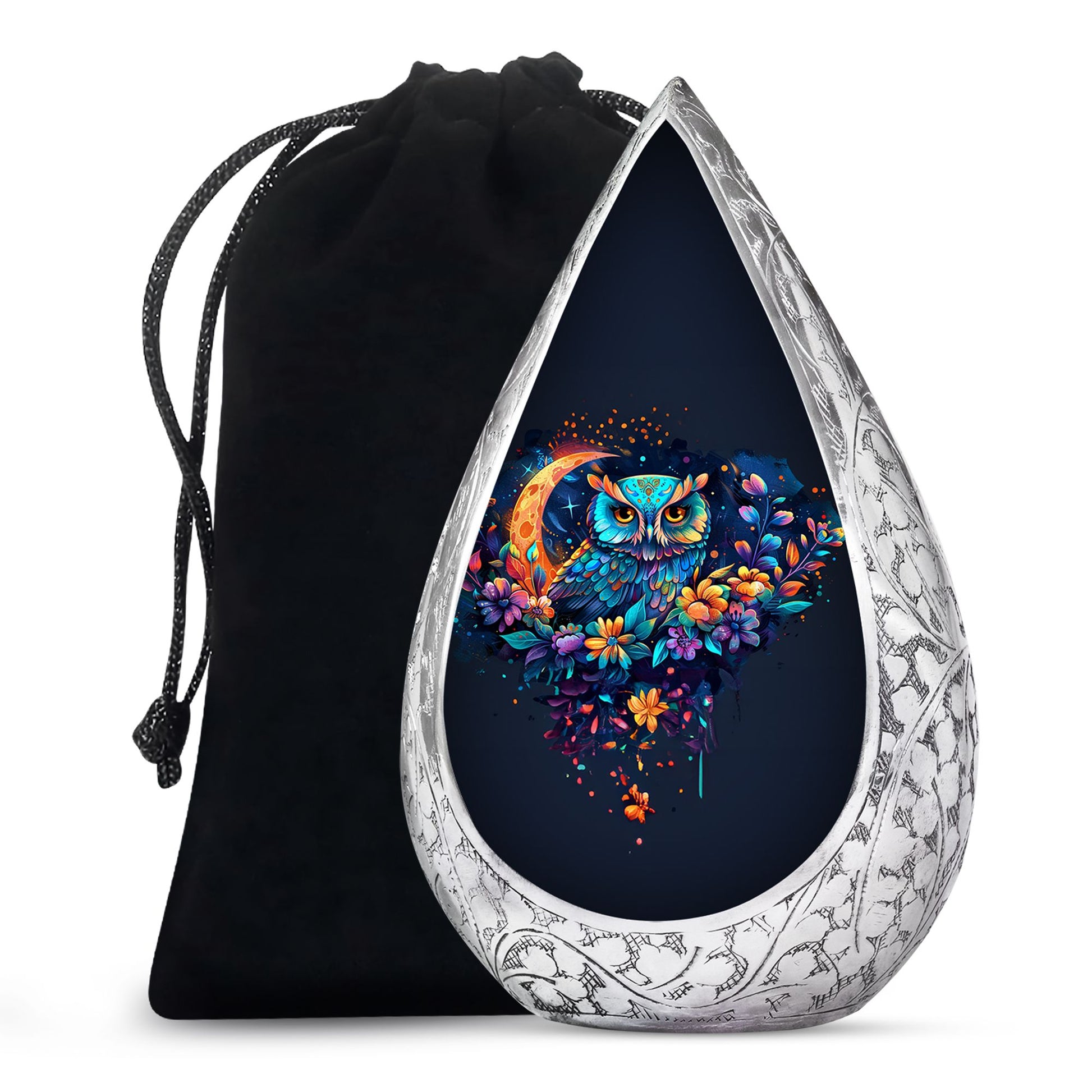 Colorful Owl Cremation Urn - Floral Memorial Urn For Human Ashes