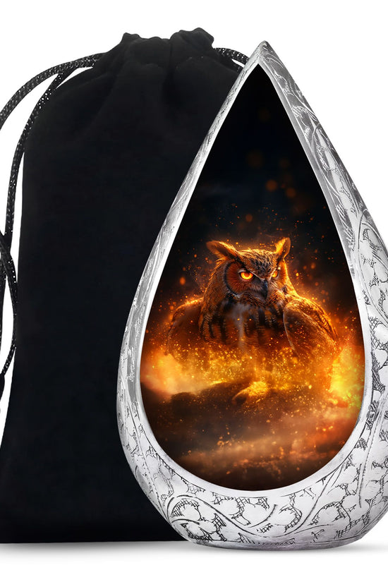 Mystic Fire Owl Cremation Urn - Decorative Memorial Urn For Loved Ones