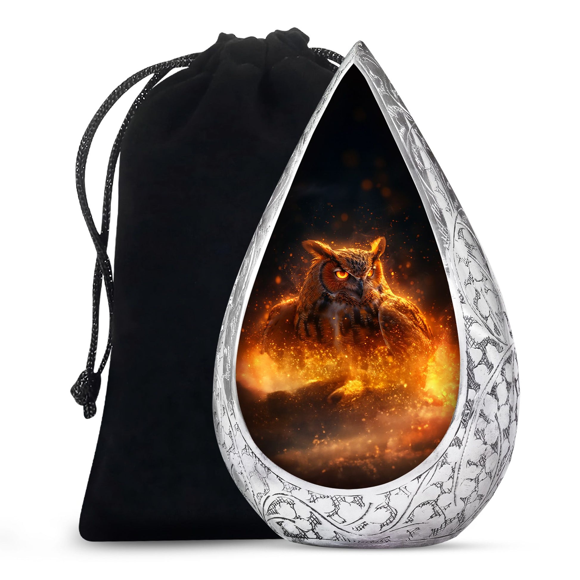 Mystic Fire Owl Cremation Urn - Decorative Memorial Urn For Loved Ones