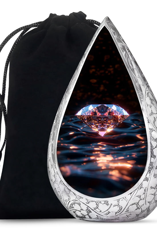 Glowing Diamond Memorial Urn - Black Aluminium Funeral For Ashes
