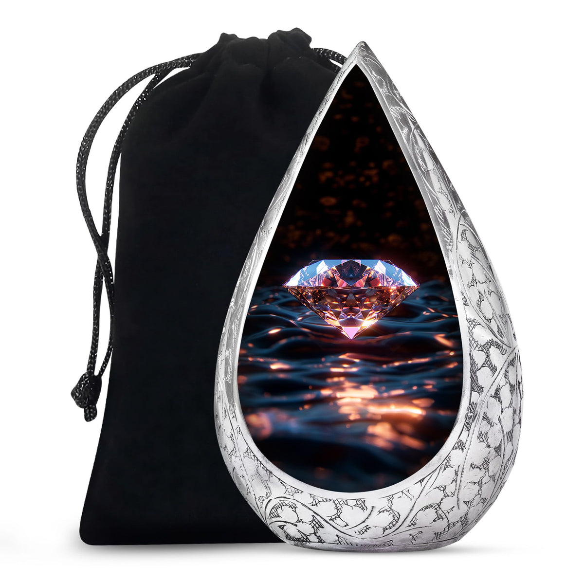 Glowing Diamond Memorial Urn - Black Aluminium Funeral For Ashes