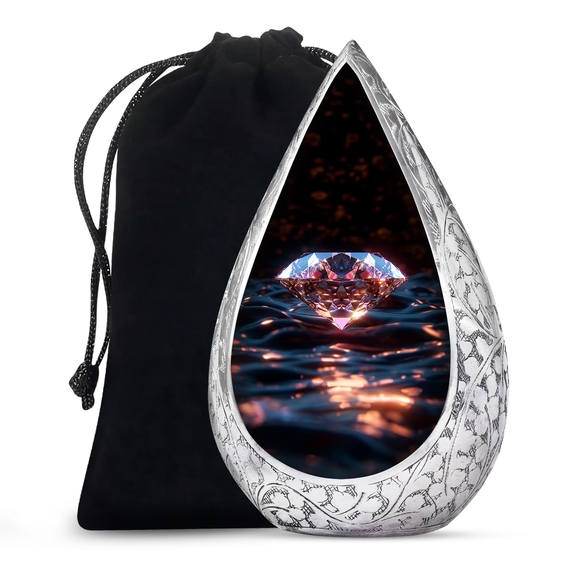 Glowing Diamond Memorial Urn - Black Aluminium Funeral For Ashes