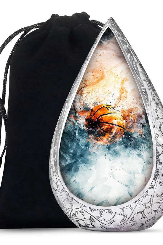 Basketball Cremation Urn - White Aluminium Funeral Urn For Burial