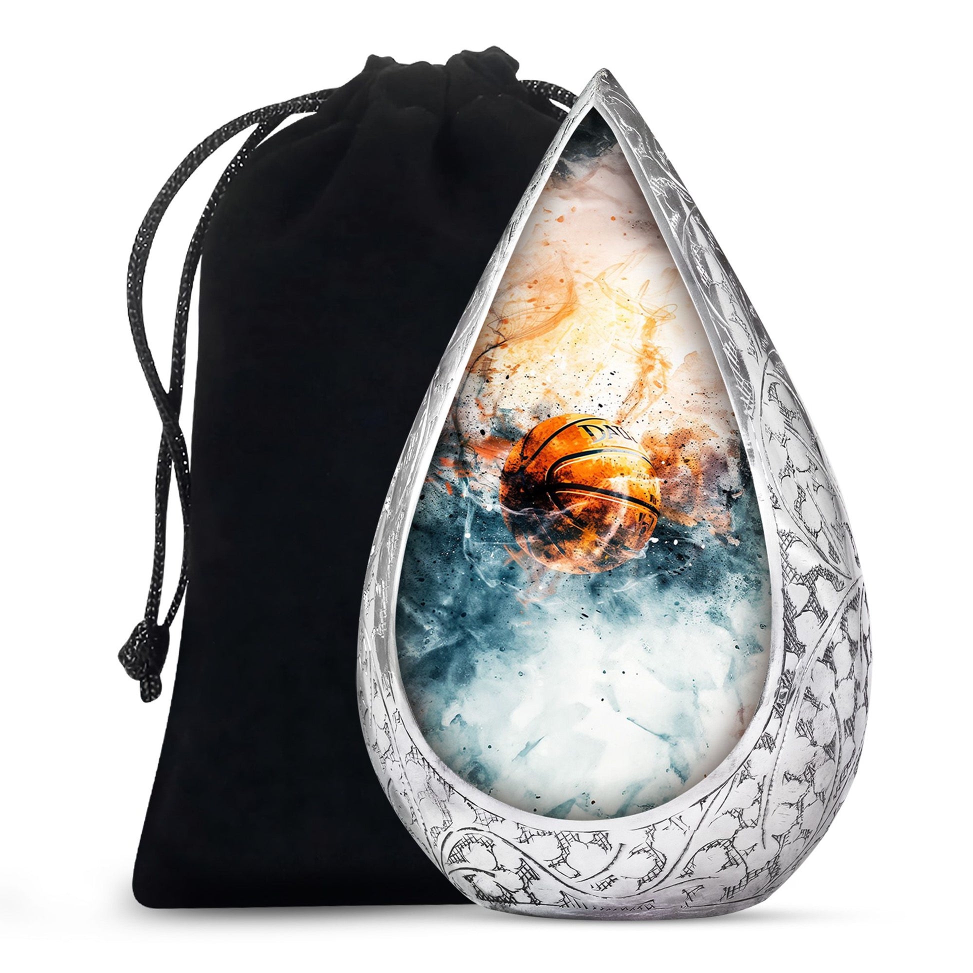 Basketball Cremation Urn - White Aluminium Funeral Urn For Burial