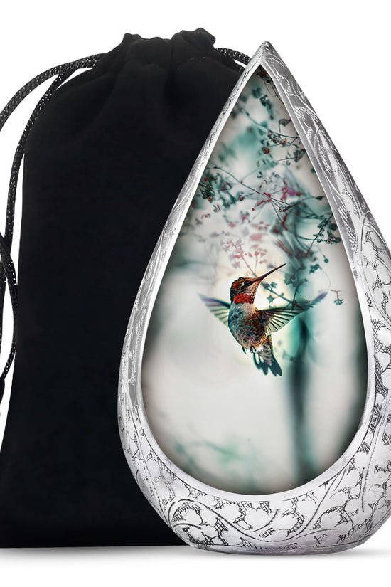 Peaceful Hummingbird Memorial Urn - White Aluminium Funeral Urn For Loved Ones