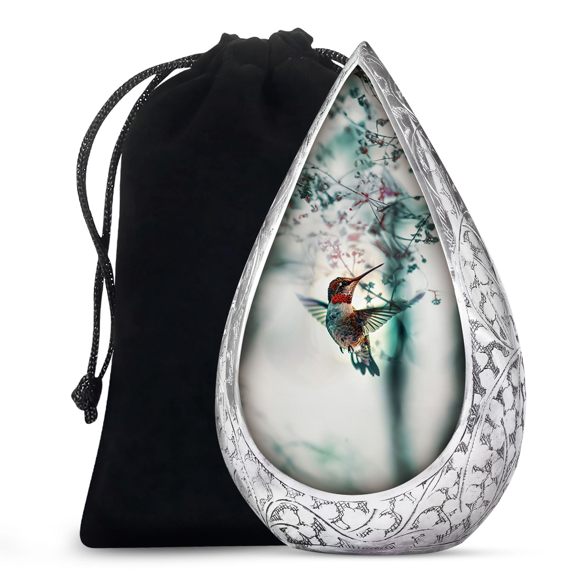 Peaceful Hummingbird Memorial Urn - White Aluminium Funeral Urn For Loved Ones