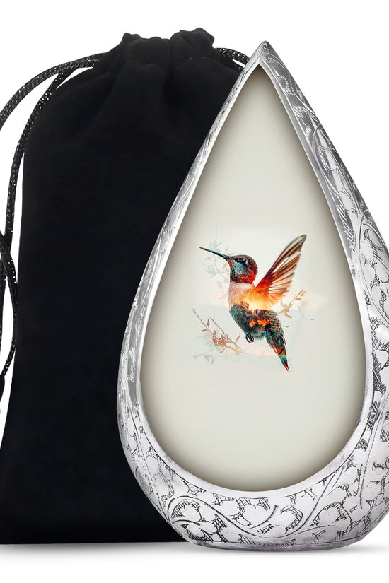 Artistic White Hummingbird Memorial Urn – Modern Funeral Urn For Ashes