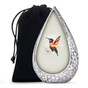 Artistic White Hummingbird Memorial Urn – Modern Funeral Urn For Ashes
