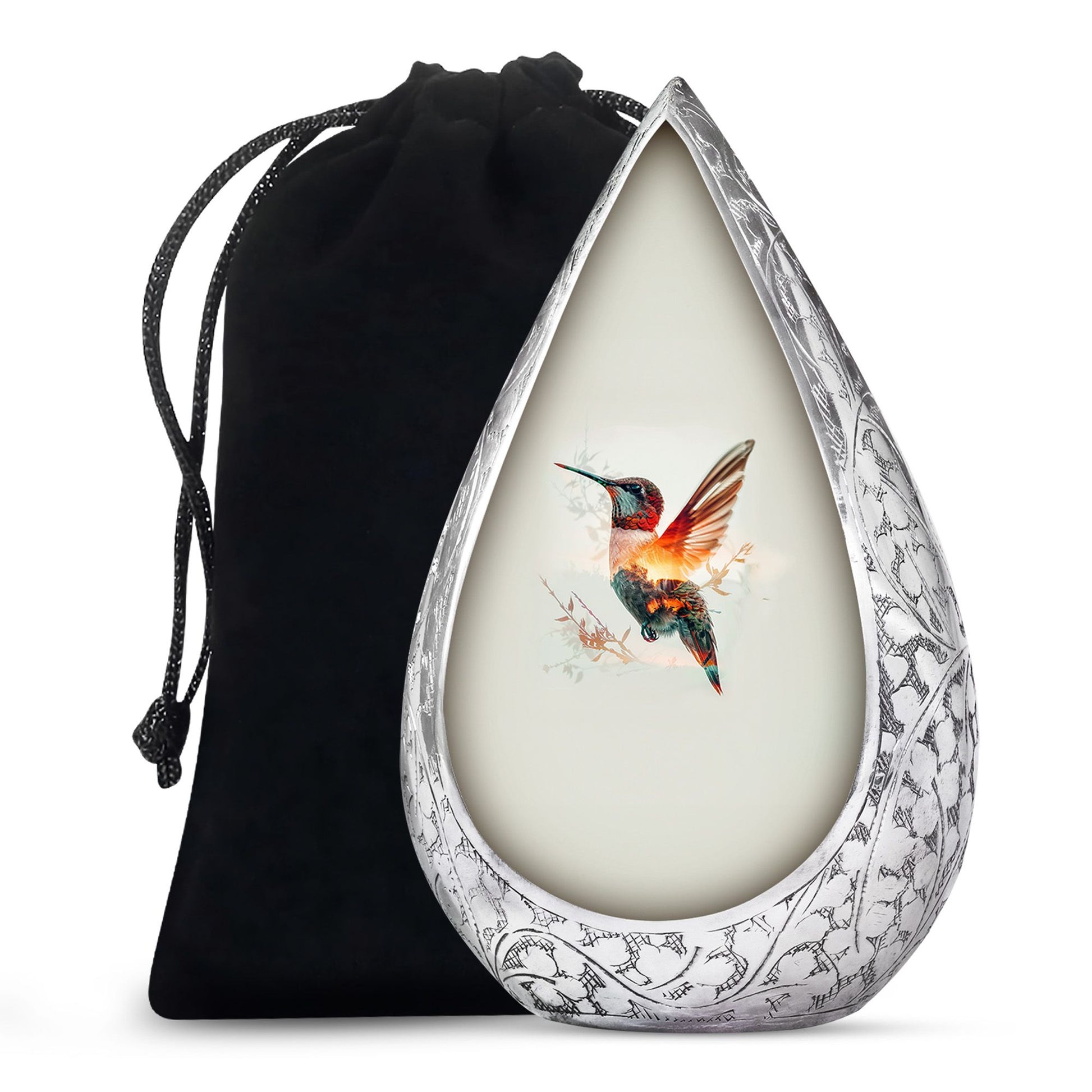Artistic White Hummingbird Memorial Urn – Modern Funeral Urn For Ashes