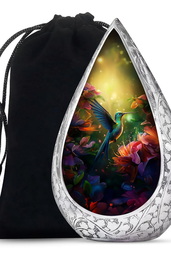 Artistic Floral Hummingbird Cremation Urn - Premium Aluminum Urn For Ashes