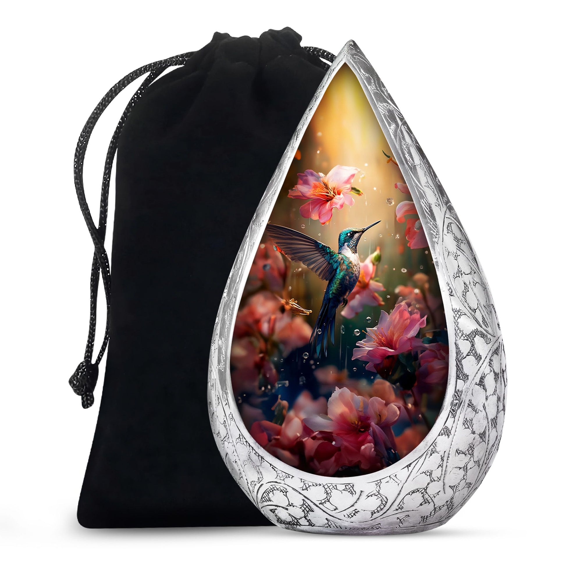 Hummingbird Theme Funeral Urn - Pink Floral Memorial Urn For Male & Female