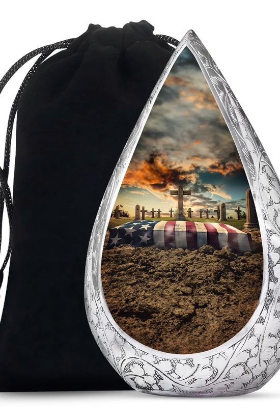 American Flag Cremation Urn - Military Tribute Memorial Urn For Male & Female