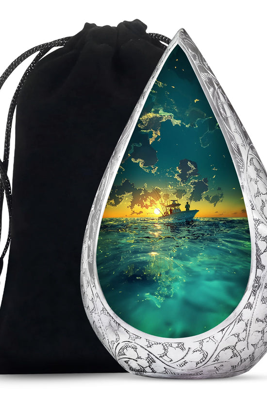 Sunset Fishing Boat Cremation Urn - Ocean Memorial Urn For Loved Ones