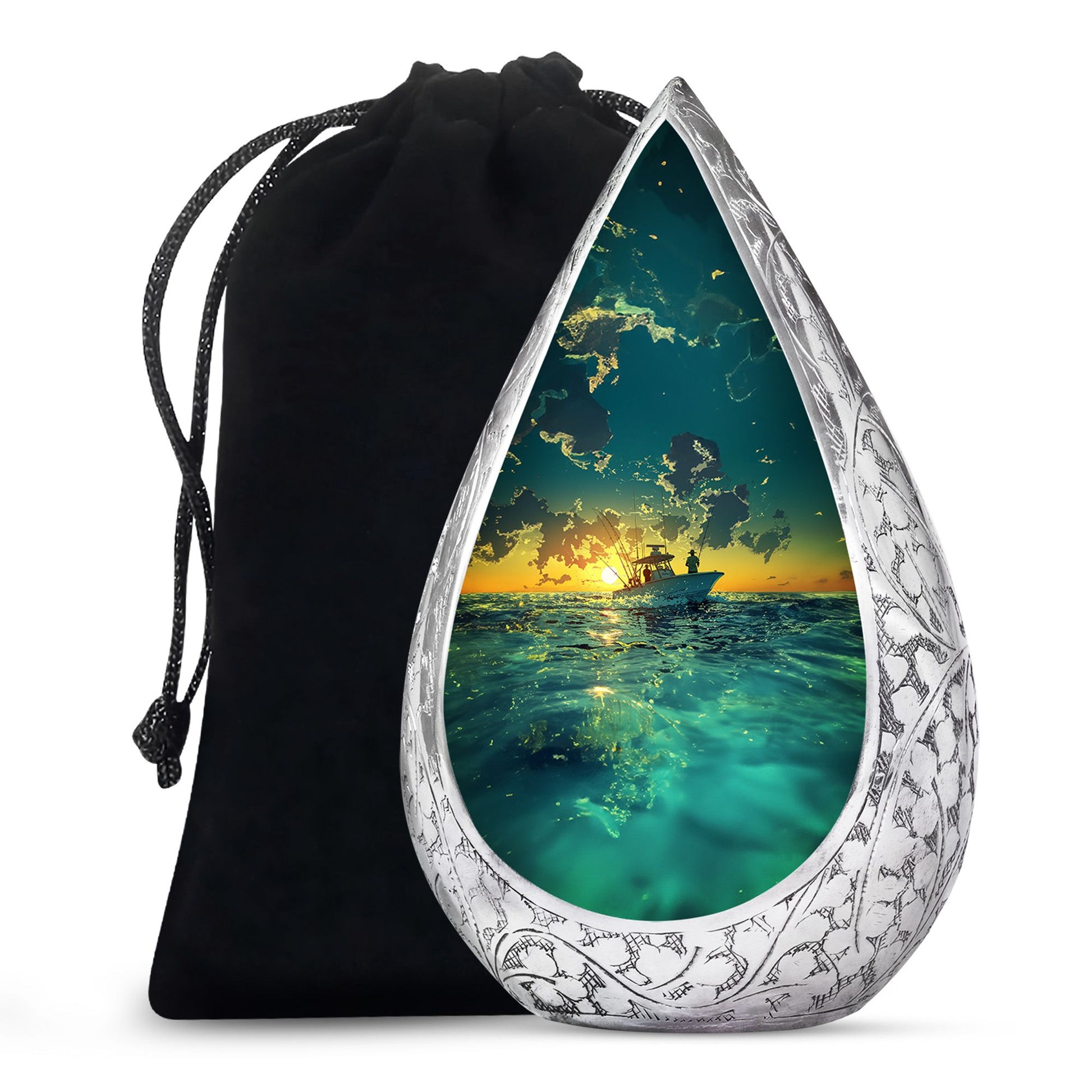 Sunset Fishing Boat Cremation Urn - Ocean Memorial Urn For Loved Ones