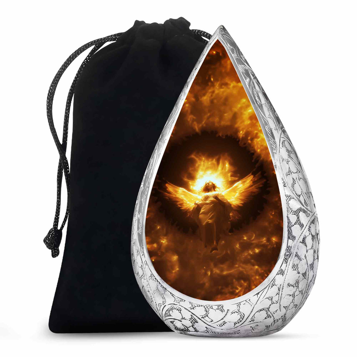 Divine Fire Wings Angel Urn - Glowing Heaven Light Memorial For Loved Ones
