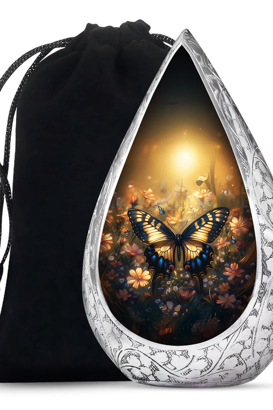 Yellow Monarch Flying Butterfly Large Cremation Urn For Adult Human Ashes