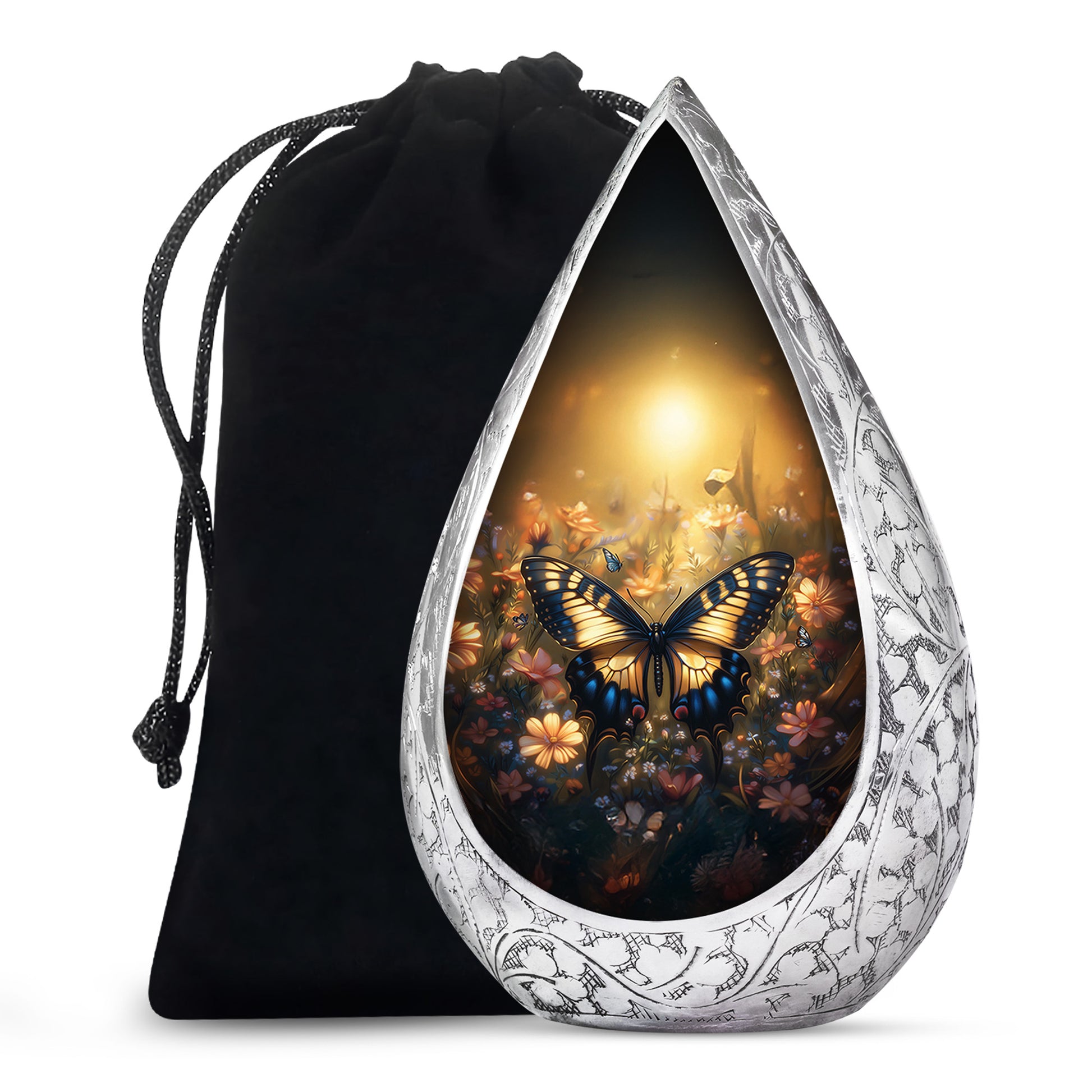 Yellow Monarch Flying Butterfly Large Cremation Urn For Adult Human Ashes