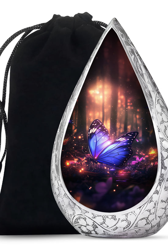 Blue Majestic Butterfly Memorial Urn - Mystical Forest Funeral Urn