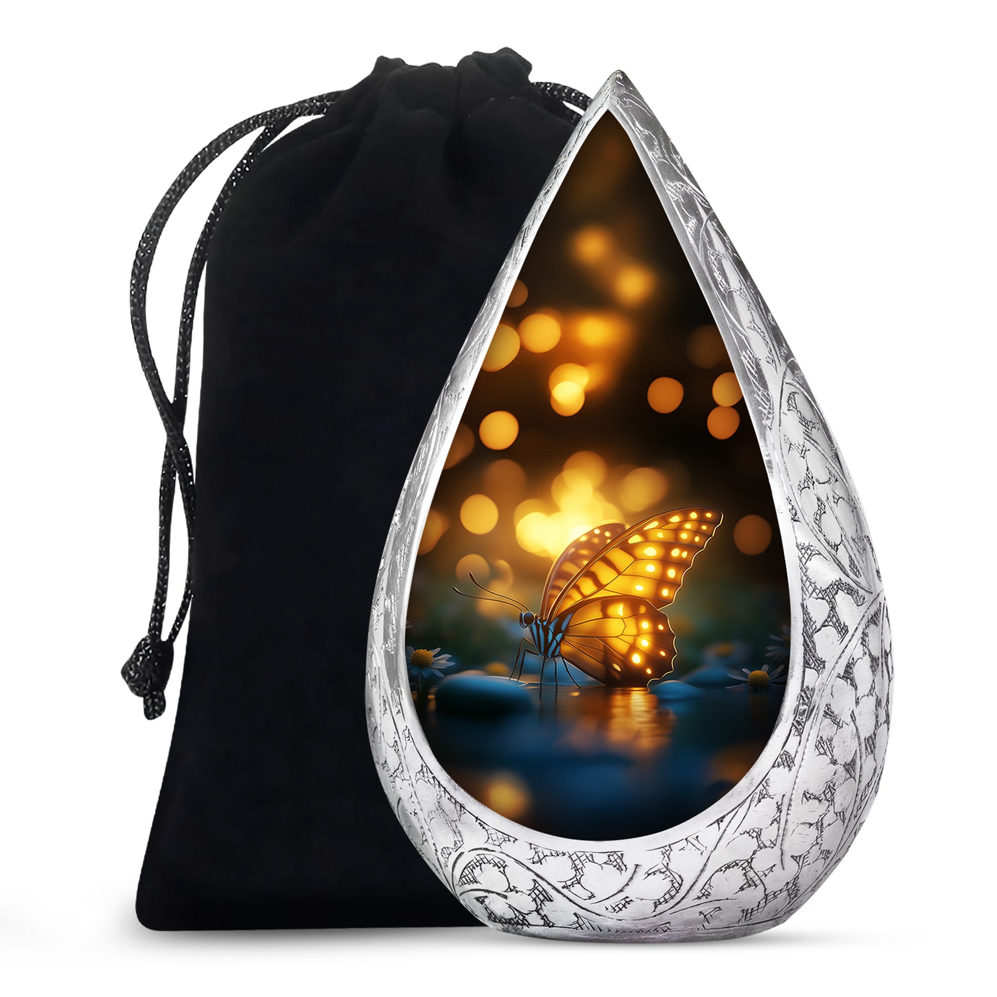 Yellow Butterfly Urn for Memorial - Large Urn For Human Ashes