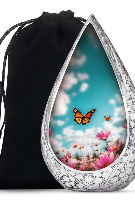 Monarch Butterflt Urn For Mom - Blue Sky Floral Urn For Women