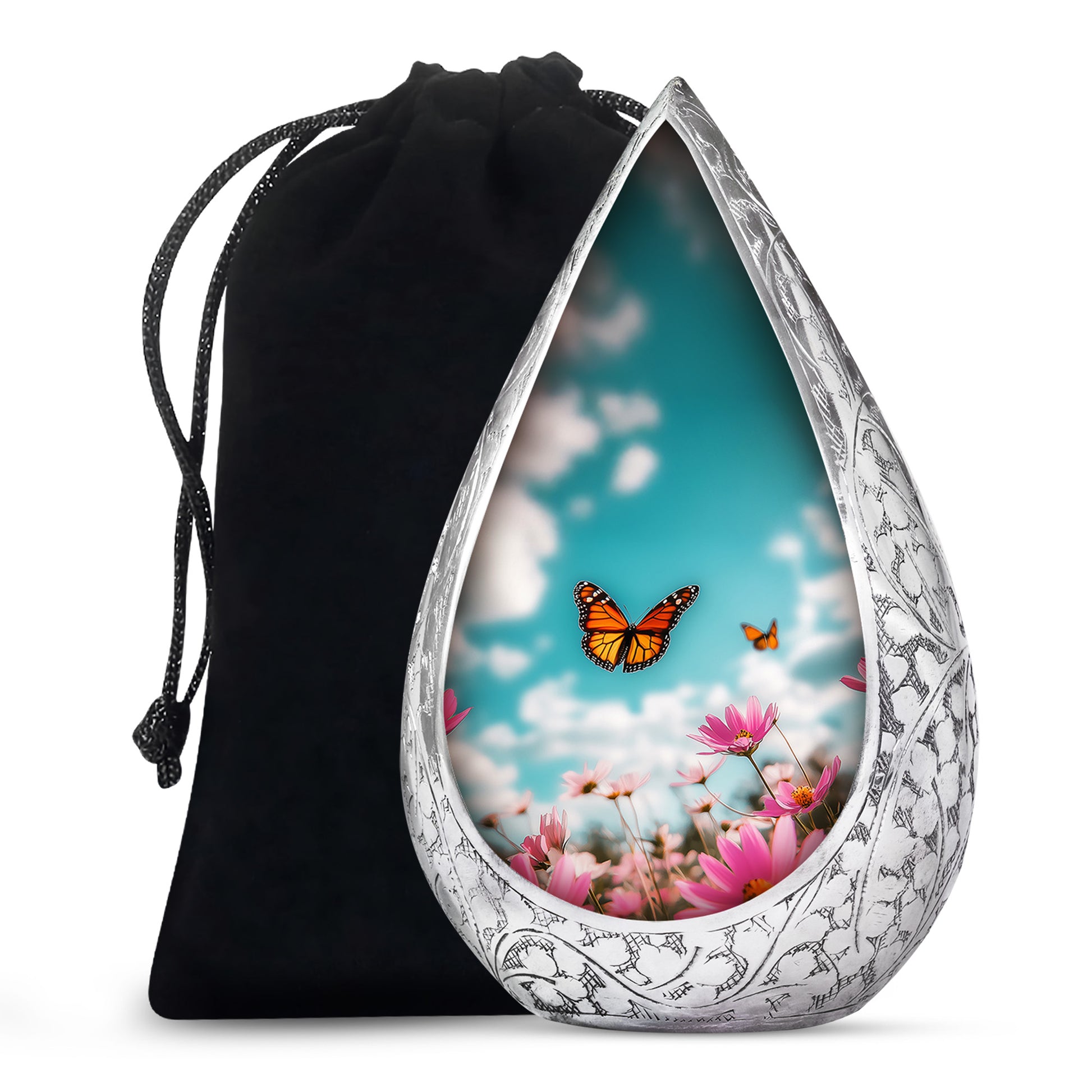 Monarch Butterflt Urn For Mom - Blue Sky Floral Urn For Women