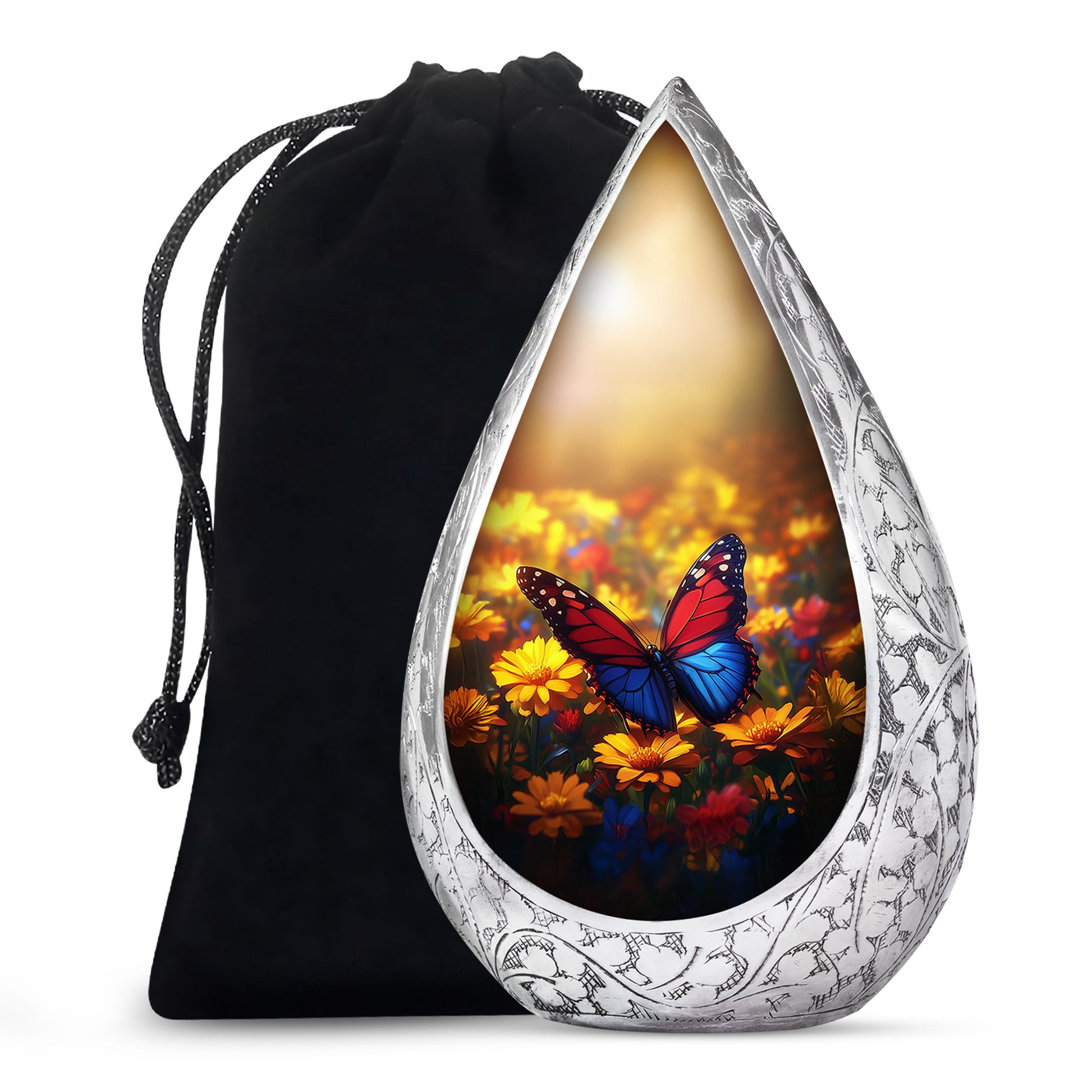 Animated Sunflower Memorial Urn - Monarch Butterfly Ashes Urn