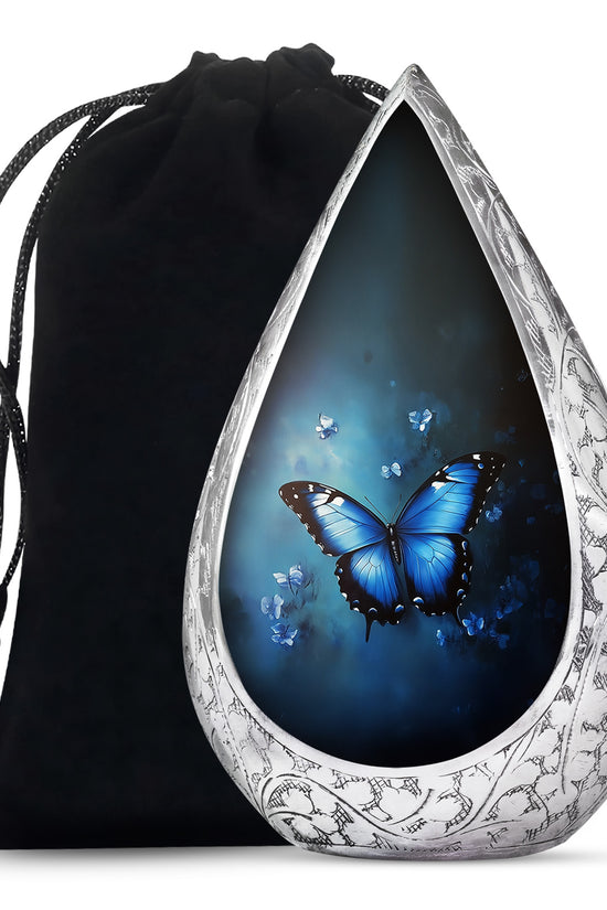 Blue Butterfly Cremation Ashes Urn - Funeral Urn For Men & Women
