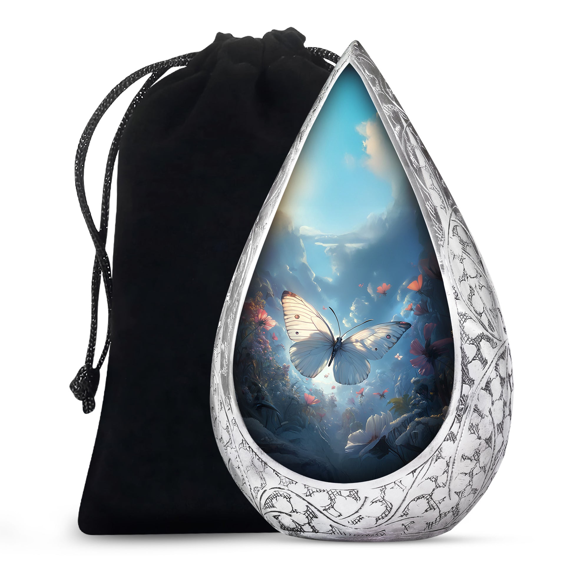Dreamlike White Butterfly Urn For Human Ashes - Floral Memorial Urn