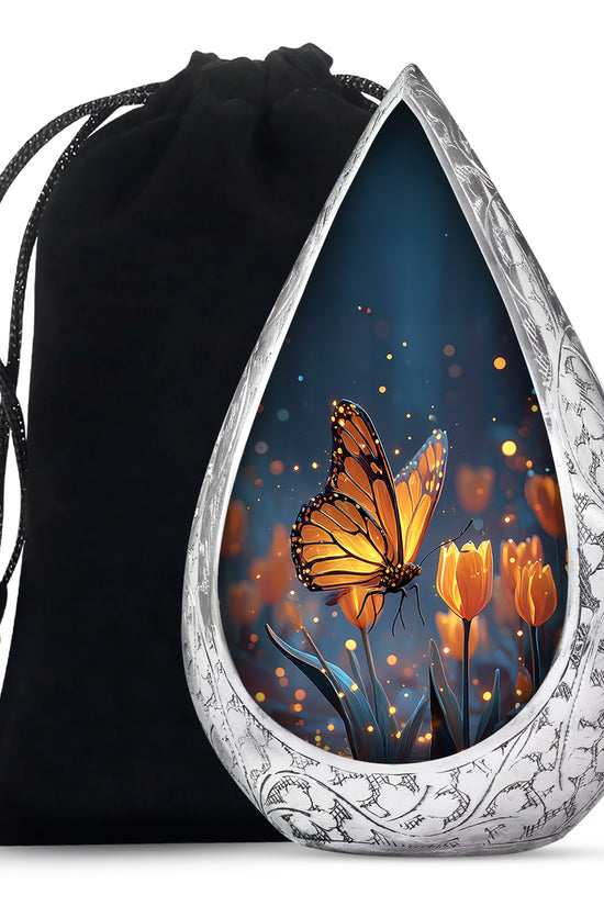 Moonlit Monarch Butterfly Urn - Tulip Floral Urn For Cremation