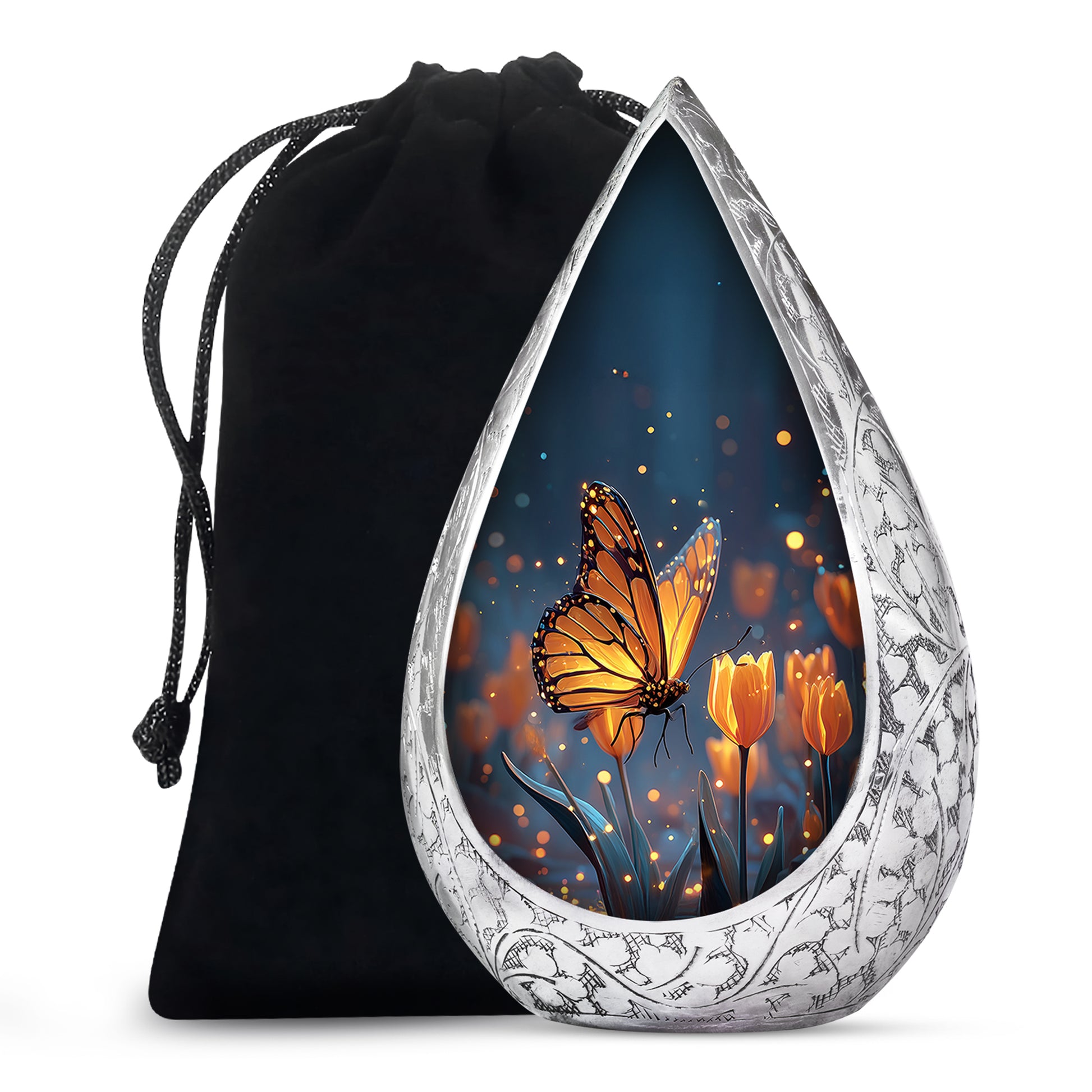 Moonlit Monarch Butterfly Urn - Tulip Floral Urn For Cremation