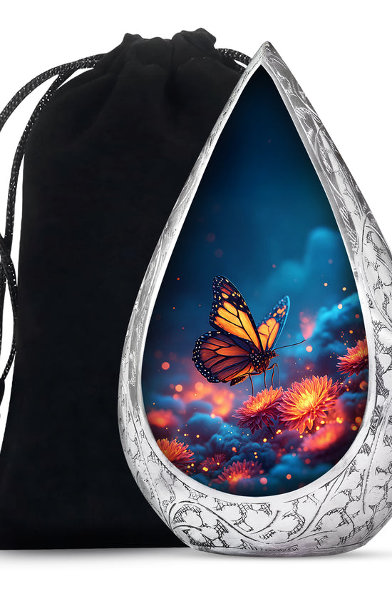 Monarch Butterfly Funeral Urn - Glowing Flower Remembrance Urn