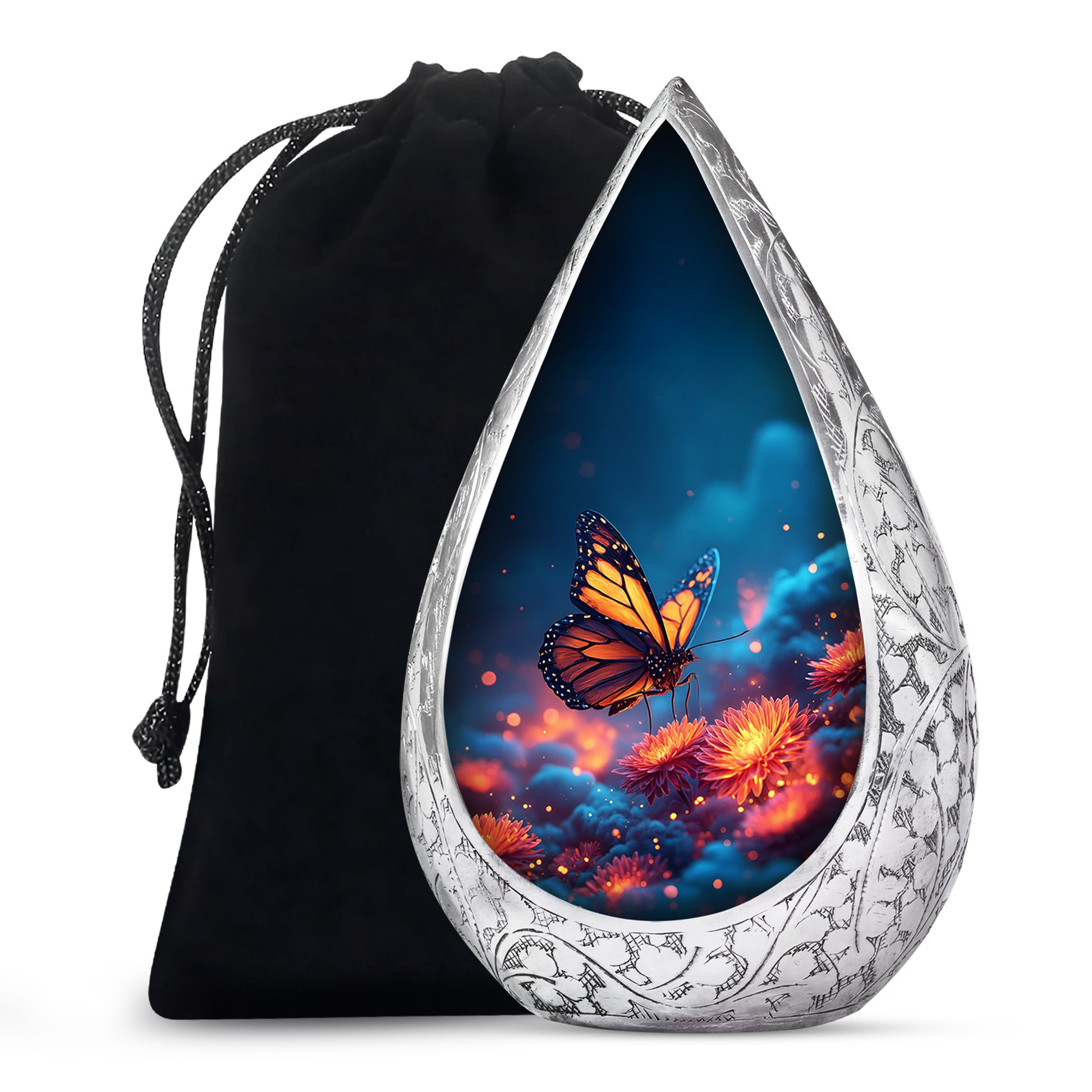 Monarch Butterfly Funeral Urn - Glowing Flower Remembrance Urn