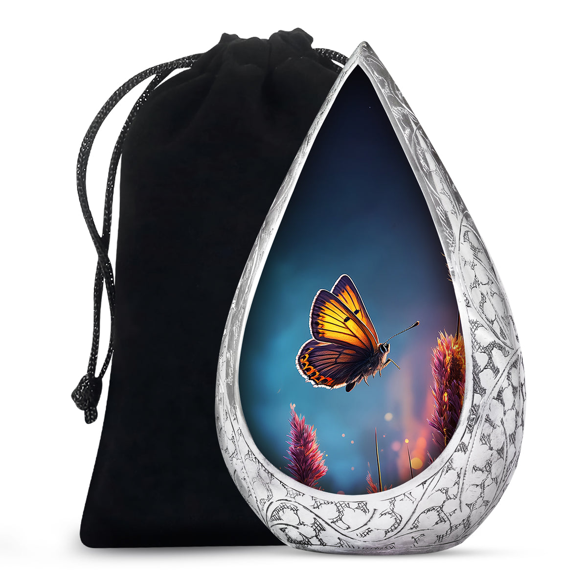 Butterfly Cremation Urn for Human Ashes - Dark Blue Memorial Urn